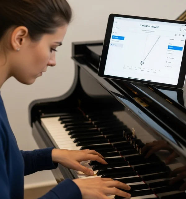 Musician using online metronome for accurate rhythm practice