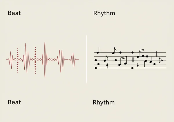 Visualizing beat as steady pulse and rhythm as varied pattern.