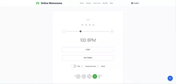 Screenshot of the metronome website homepage, highlighting the online metronome interface and adjustable settings.