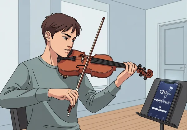 Violinist practicing with a digital metronome