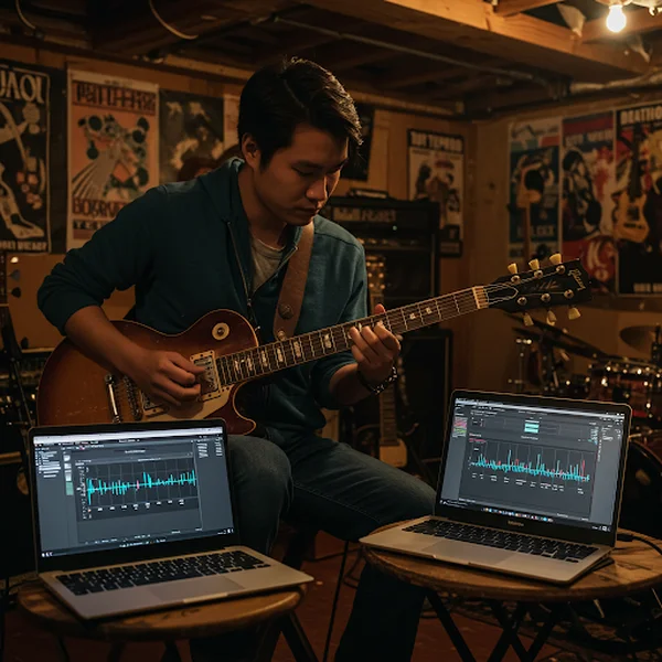 Musician using tap tempo tool on metronome.wiki for practice