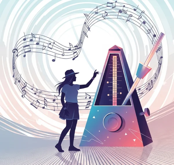 Muzikant met metronoom die geavanceerde ritmebeheersing symboliseert