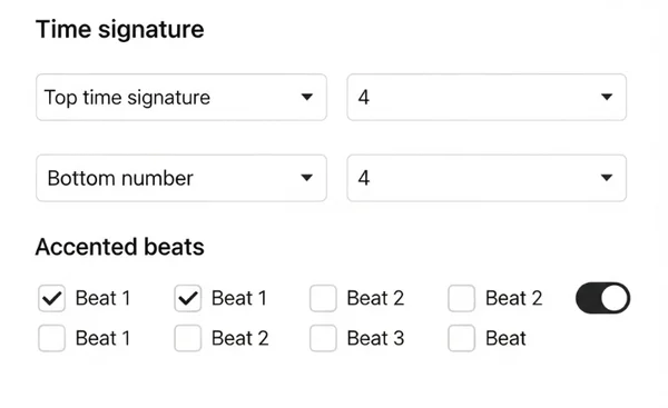 Metronome interface showing time signature and accent settings