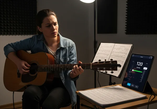Musician frustrated with metronome, making errors