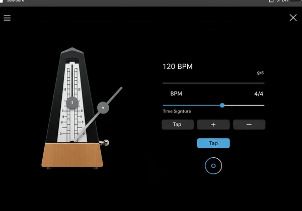 Screenshot of an online metronome tool with BPM settings