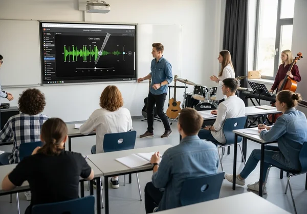 Online metronome projected in a music classroom setting