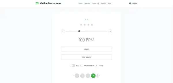 Online metronome interface showing beat and sound controls.