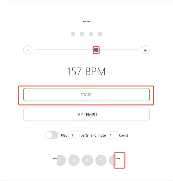 Steps to set tempo on an online metronome with sliders and input.